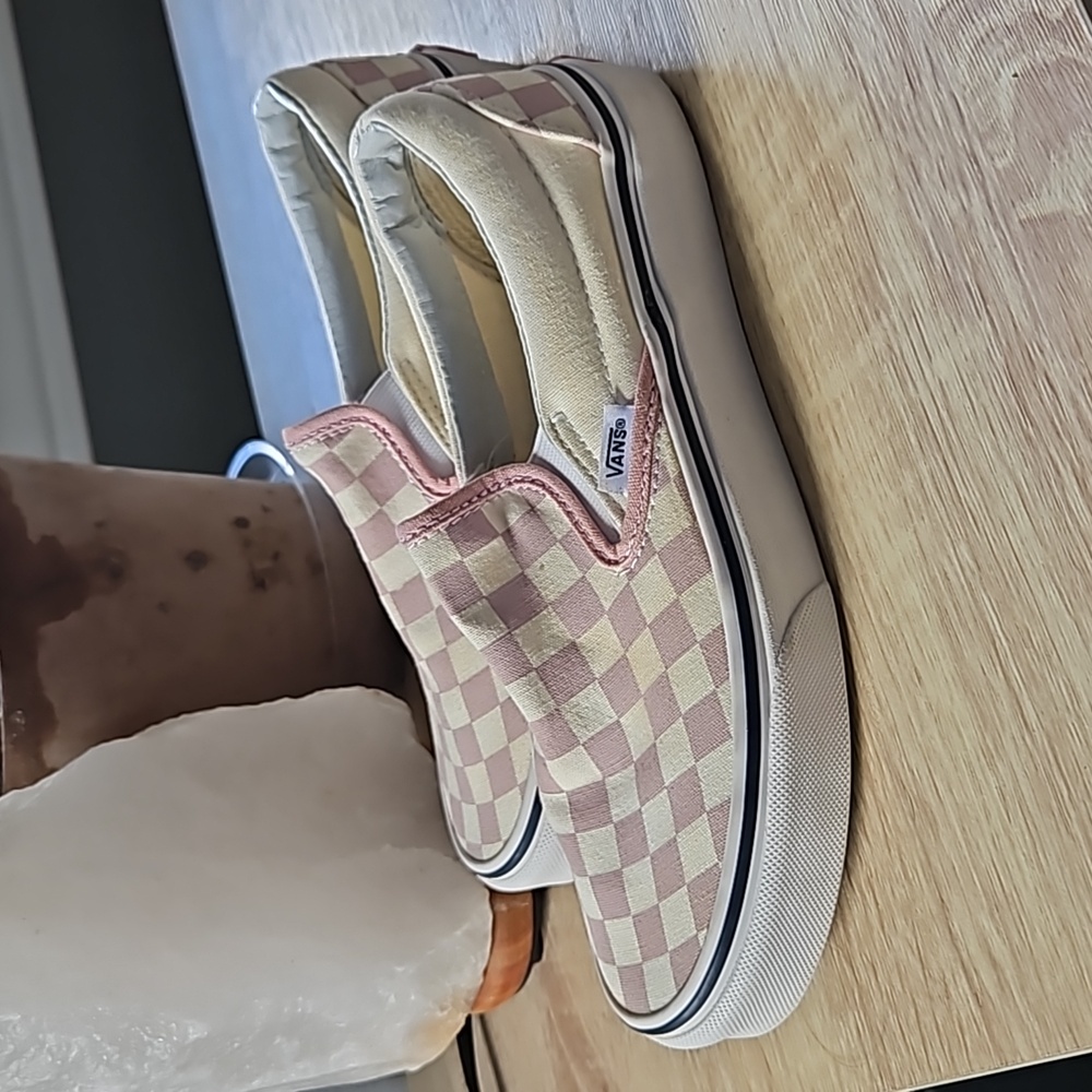 Vans Pink and Cream Checkered Slip-On Sneakers - Picture 6 of 8